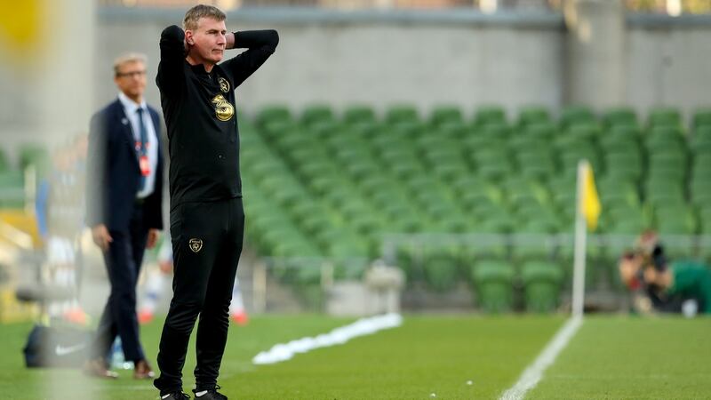 Republic of Ireland manager Stephen Kenny  on the sideline during the Uefa Nations League match against Finland at the  Aviva Stadium. Photograph: Ryan Byrne/Inpho