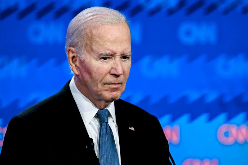 Joe Biden during the CNN presidential debate with former US president Donald Trump in Atlanta on June 27th.  Photograph: Kenny Holston/New York Times
                      