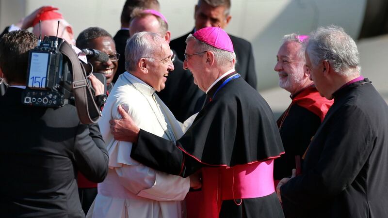 Pope Francis being greeted by Archbishop Diarmuid Martin last August. Photograph: Nick Bradshaw