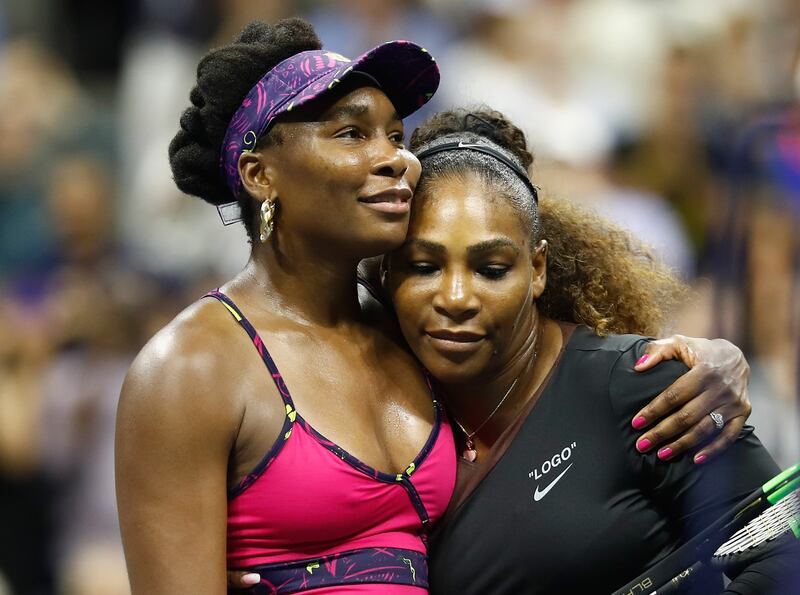 Serena Williams is congratulated by her sister and opponent Venus Williams following their ladies singles third-round match at the US Open on August 31st, 2018. Photograph: Julian Finney/Getty Images
