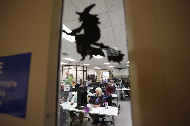 An adjudication board reviews ballots in Phoenix, Arizona on Monday. Photograph: Justin Sullivan/Getty Images