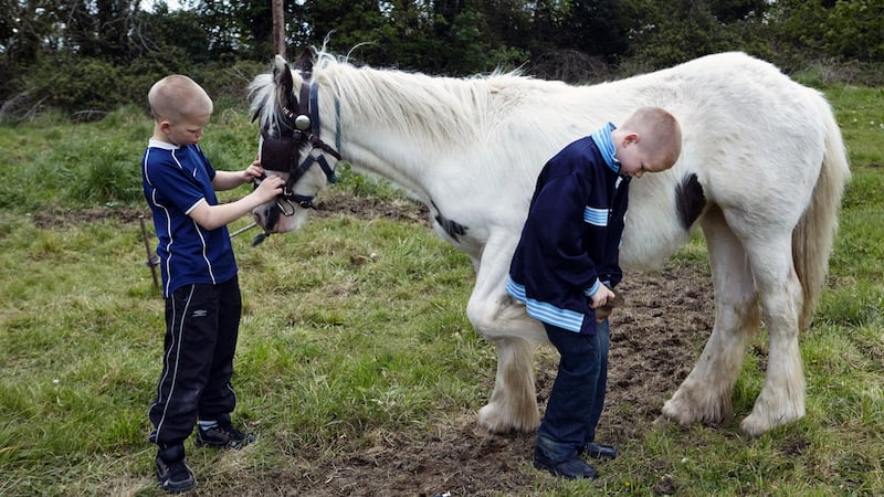 Paddy and Liam Doran with their horse Gypsy Girl in Celbridge 2012