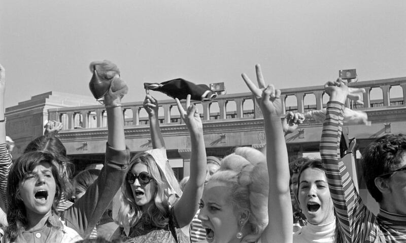 Women protesting against the Miss America beauty pageant in 1968 wave their underwear in the air. Photograph: Bev Grant/Getty