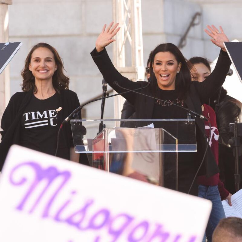 Eva Longoria: the actor with Natalie Portman at the Women’s March in Los Angeles in 2018. Photograph: Presley Ann/Getty