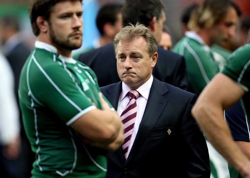 Head coach Eddie O'Sullivan dejected after Ireland are eliminated from the World Cup in 2007 following the 30-15 defeat to Argentina in Parc des Princes in 2007 Photograph: Billy Stickland/Inpho 