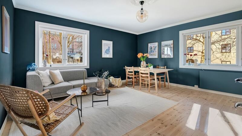 This two-bed apartment in Oslo is bright  thanks to large windows and being triple aspect