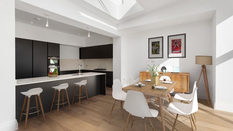 The kitchen, virtually staged.