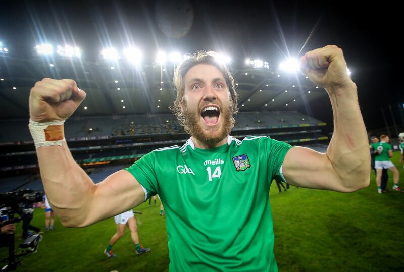 Full forward  Seamus Flanagan, who scored three points, celebrates. Photo: Ryan Byrne