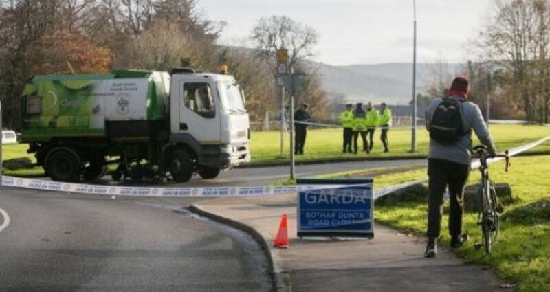 Gardaí at the scene of a fatal incident involving a road sweeper and a cyclist on White Church Road in Rathfarnham on November 17th last. Photograph: Gareth Chaney/Collins.