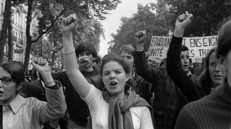 Students and workers rally in Paris in May 1968, when student protests sparked a general strike of eight million French workers. Photograph: Jacques Marie/AFP/Getty Images