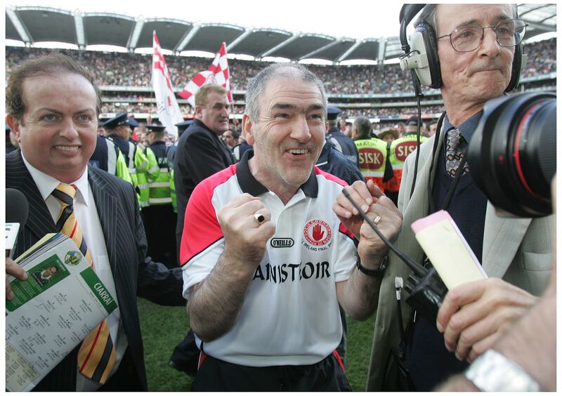 Former Tyrone manager Mickey Harte after beating Kerry in the 2005 All-Ireland Football final. Photograph: Alan Betson