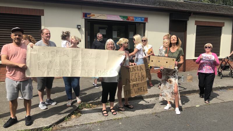 Protesters outside the Drumcondra branch of the Hyde & Seek creche in north Dublin on Saturday. Photograph: Conor Pope