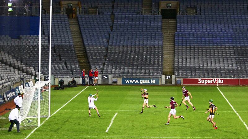 TJ Reid scores a goal for Kilkenny during their final win over Galway. Photograph: Ken Sutton/Inpho