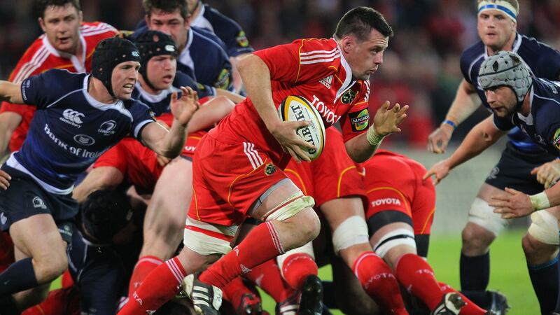 James Coughlan in action for Munster against Leinster in 2011 at Thomond Park. Photograph: Billy Stickland/Inpho