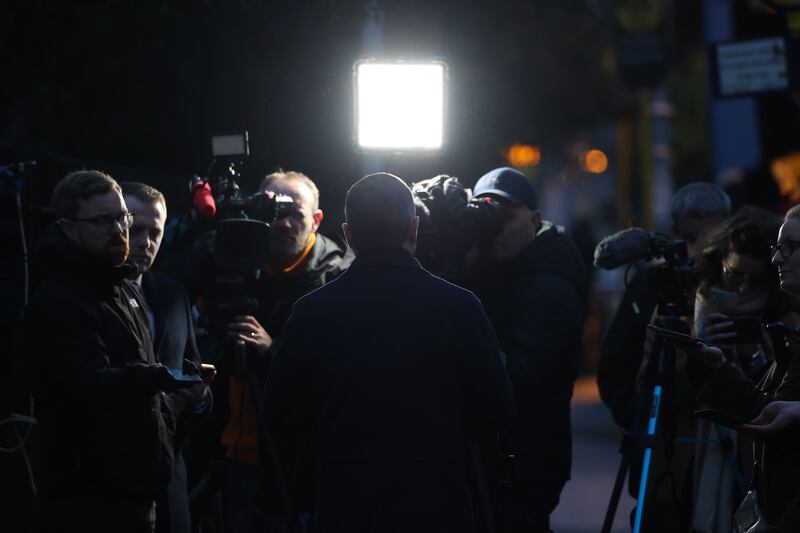 Minister for Public Expenditure Paschal Donohoe speaking to reporters last weekend following revelations about his election expenses. Photograph: Nick Bradshaw