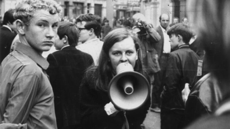 Bernadette Devlin in Derry during the Battle of the Bogside. Photograph: Evening Standard/Getty