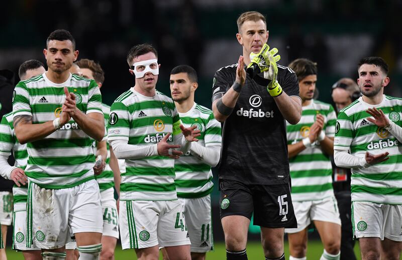 The Celtic team  after a Europa Conference League knockout play-off  match against  Bodoe/Glimt at Celtic Park, Glasgow, on February 17th. Photograph: Mark Runnacles/Getty Images