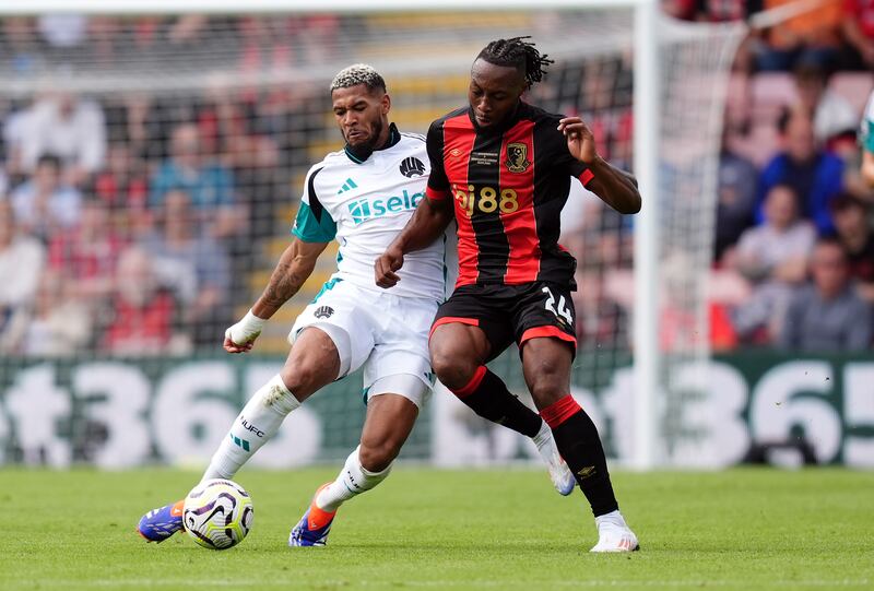 Newcastle United's Joelinton and Bournemouth's Antoine Semenyo. Photograph: John Walton/PA
