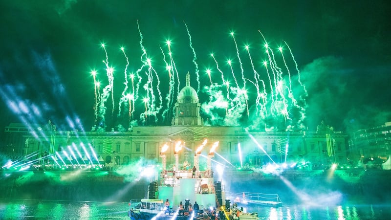 Fireworks over  Dublin’s Customs House on New Year’s Eve. Photograph:  Arthur Carron