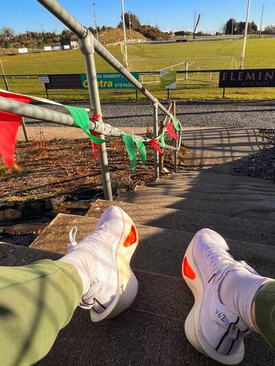 The Nike Alphafly 3 being tested at the local GAA pitch