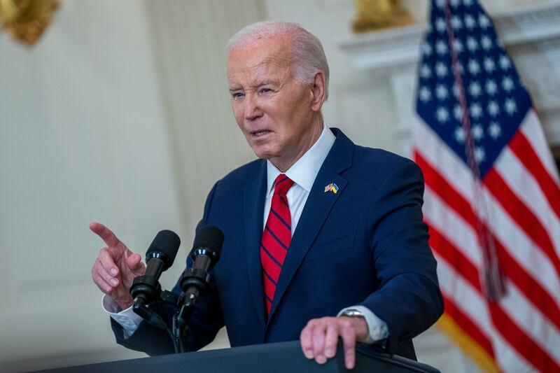 US president Joe Biden speaks at the White House after signing the $95 billion aid package for  Ukraine, Israel and Taiwan on Wednesday. Photograph: Shawn Thew/EPA-EFE