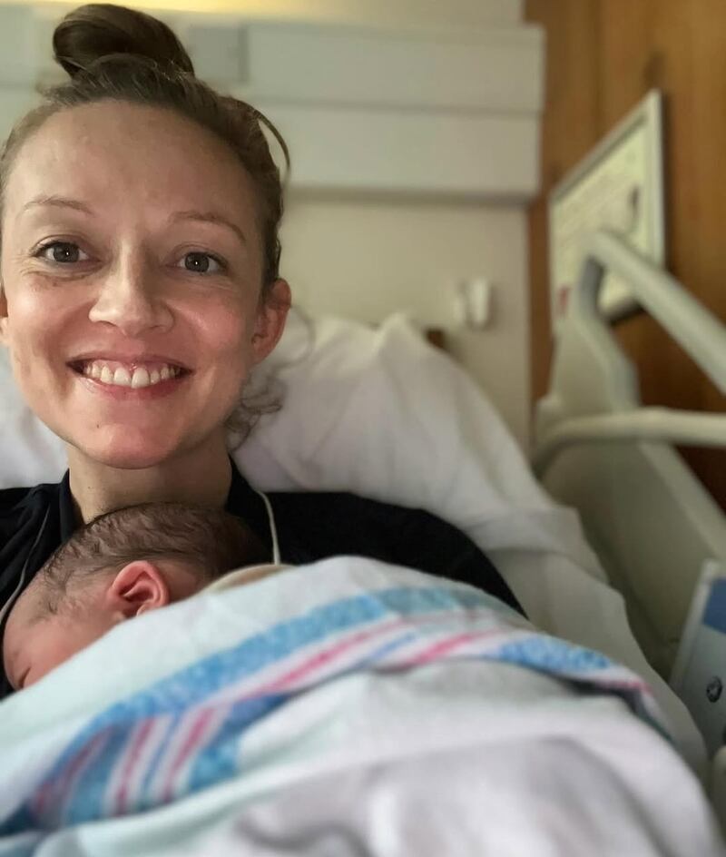 Social Democrats leader Holly Cairns with her newly-born baby in an image posted by the TD on Friday. Photograph: Holly Cairns/Instagram