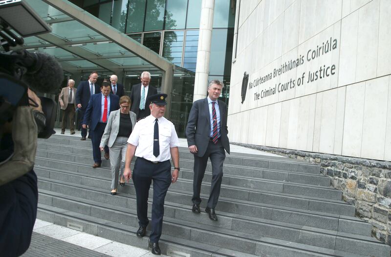 Superintendent Joe Moore with the current and former investigation teams leaving the sentencing of Noel Long Co. Cork at the The Criminal Courts of Justice. Photograph: Collins Courts

