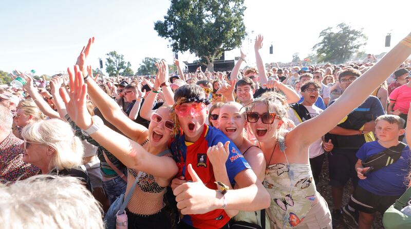 Rick Astley fans as he performs on Electric Picnic's Main Stage on Sunday. Photograph: Alan Betson/The Irish Times

