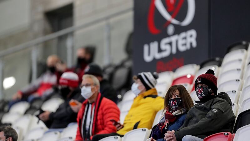 Ulster fans in the stands at the Kingspan Stadium ahead of the game. Photograph: Laszlo Geczo/Inpho