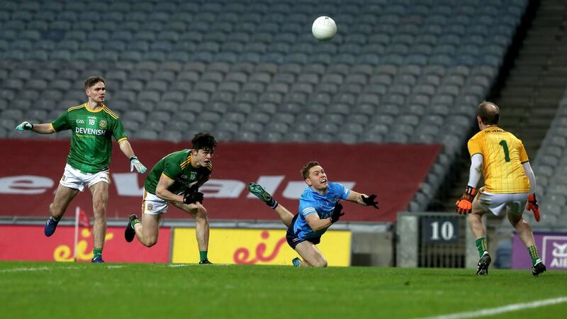 Dublin’s Con O’Callaghan scores a point against Meath at Croke Park. Photograph: Bryan Keane/Inpho