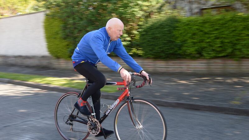 Sé O Hanlon, 78 from Glasnevin, Dublin going out on his bike. Photograph: Dara Mac Dónaill/The Irish Times