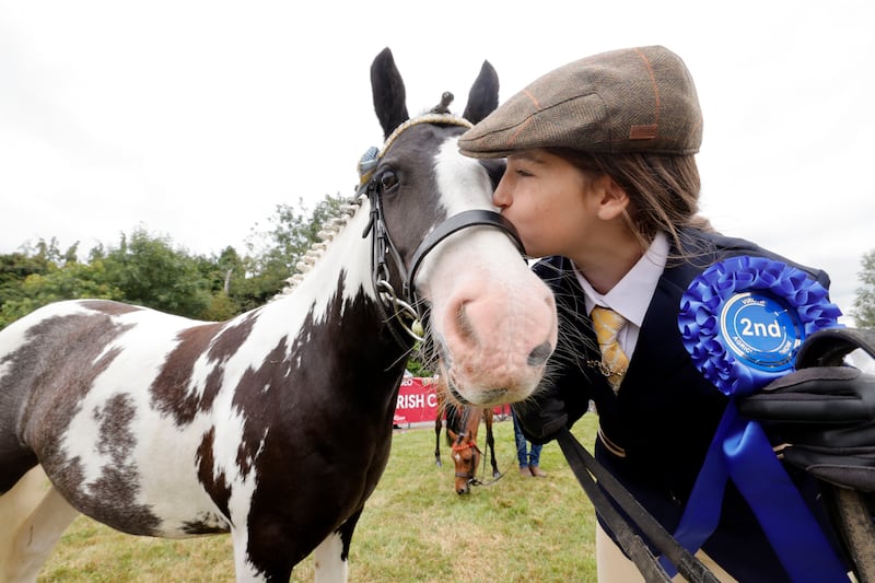 Alice Nannery with Paddy, who placed second in the in hand coloured class at the 82nd Annual Virginia Show, in Cavan. Photograph: Alan Betson / The Irish Times


