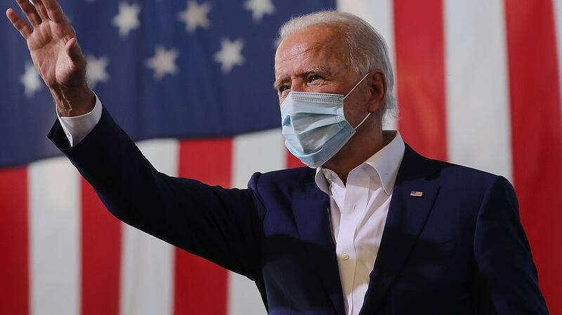 Democratic presidential nominee Joe Biden waves to supporters during a drive-in voter mobilization event at Miramar Regional Park October 13th, 2020 in Miramar, Florida. Photograph: Chip Somodevilla/Getty Images