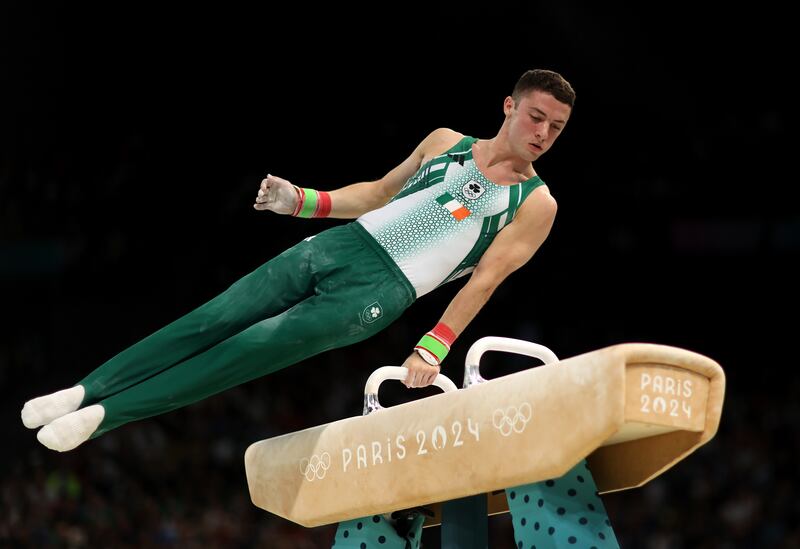 Rhys McClenaghan during the Artistic Gymnastics Men's Qualification on day one of the 2024 Olympic Games. Photograph: Naomi Baker/Getty Images