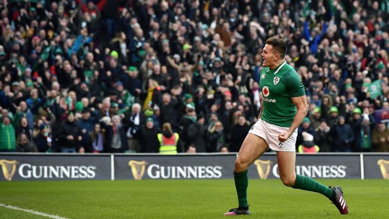 Jacob Stockdale is the tournament’s top scorer with four tries from three games. Photograph: Charles McQuillan/Getty