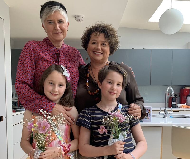 Feargha Ní Bhroin and Linda Cullen with their twin daughters Rosa and Tess Cullen-Byrne