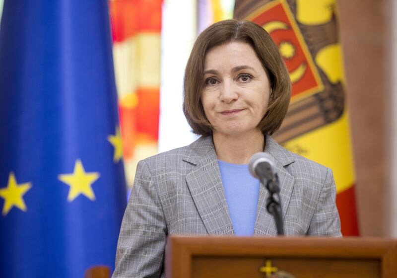 President of Moldova Maia Sandu at the presidential palace in Chisinau on Monday, announcing an initiative to create a National Centre for Information Defence and Combating Propaganda. Photograph: Dumitru Doru/EPA/EFE