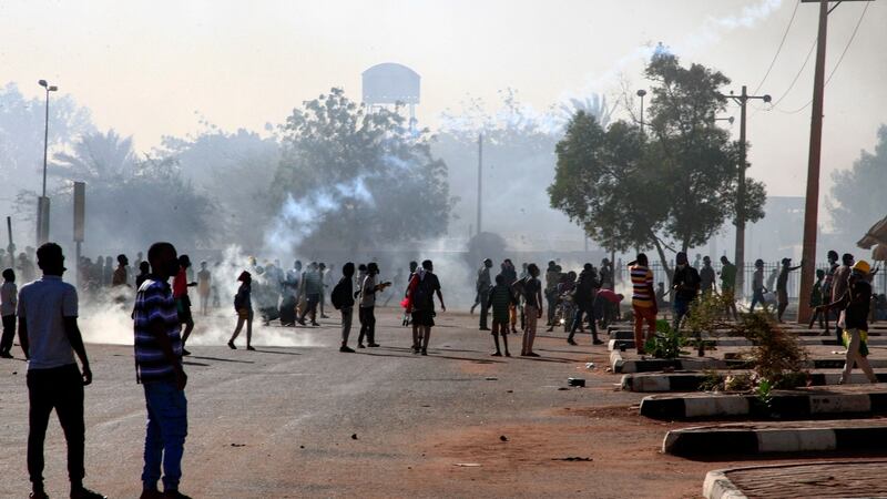Sudanese protesters gather amid tear gas fired by security forces  during a demonstration against the October 25th coup, in the capital Khartoum, on January 2nd. Photograph:AFP via Getty