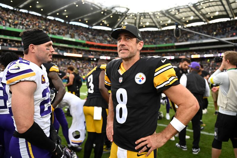 Pittsburgh Steelers quarterback Aaron Rodgers after the victory over Minnesota Vikings at Croke Park. Photograph: Charles McQuillan/Getty Images