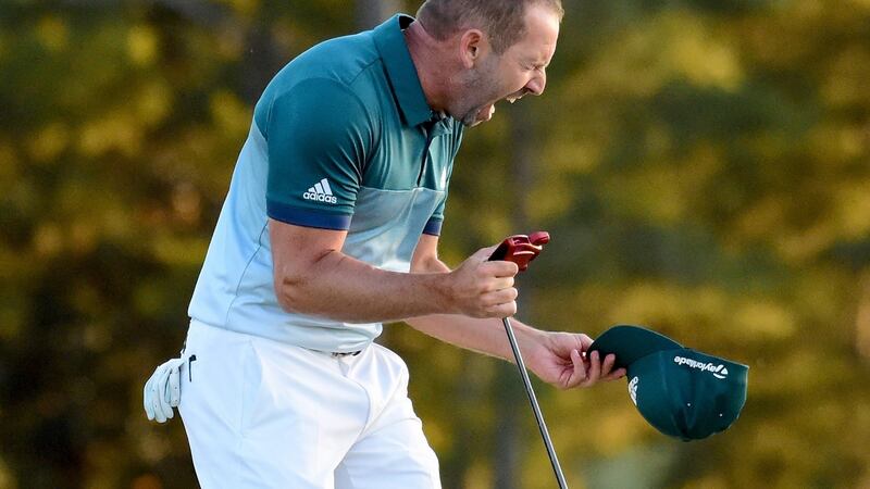 Sergio Garcia  celebrates after defeating Justin Rose in a playoff to win the  2017 Masters Tournament at Augusta National Golf Club in  Georgia. Photograph: Photo  Harry How/Getty Images