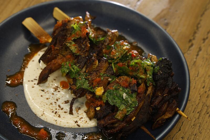 Mushroom shawarma, tahini, chilli. Photograph: Nick Bradshaw
