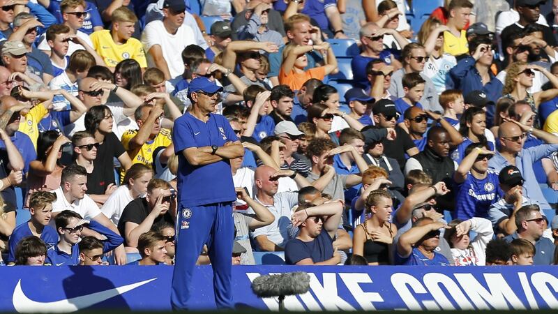 Chelsea boss Maurizio Sarri watches on during his side’s win over Bournemouth. Photograph: Ian Kington/AFP/Getty