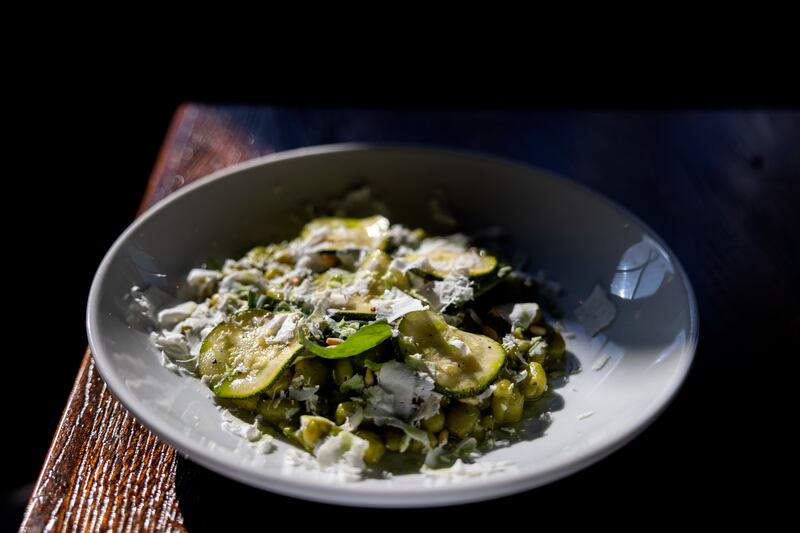 Ricotta gnocchetti sardi: with courgette, basil, pinenuts and ricotta salata