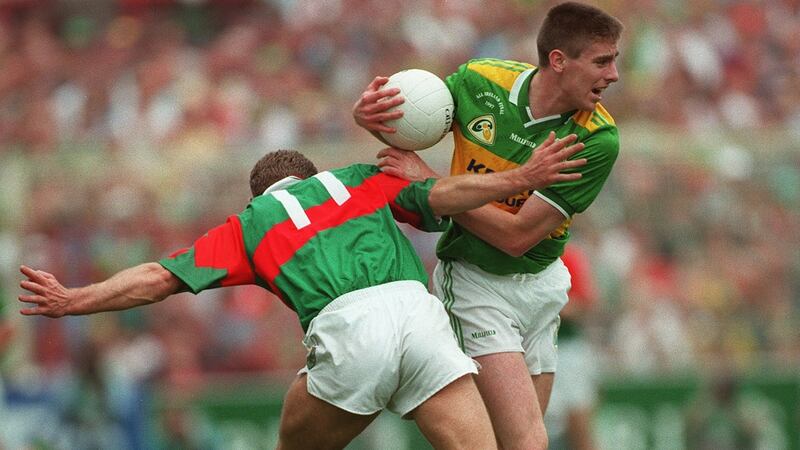 Darragh Ó Sé is  tackled by Colm McManamon of Mayo during the 1997 All-Ireland final. Winning your first All-Ireland changes you. It gives you a new kind of confidence in yourself. Photograph: Patrick Bolger/Inpho