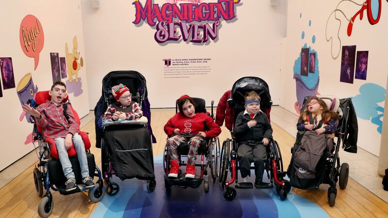 Evan Swayne, Erica Cawley, Nira Bouzid, Jack Hamens and Natalie Maria Racovita.The National Gallery of Ireland launched a  display entitled ‘The Much More Magnificent Seven - LauraLynn at the Abbey Theatre’, telling the story of a performance while highlighting the importance of the Arts for all children. Photograph: Maxwell Photography Dublin