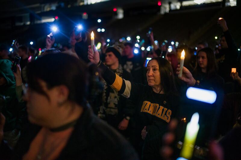 A moment of silence during a vigil remembering the students who were killed.  As the case drags on, there are worries that the investigation could go cold, leaving the town in a state of paralysis. Photograph: Rajah Bose/New York Times