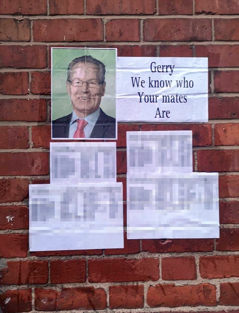 A redacted version of a leaked document that listed the names of police officers in Northern Ireland was posted on a wall in Belfast. Photograph: Social media