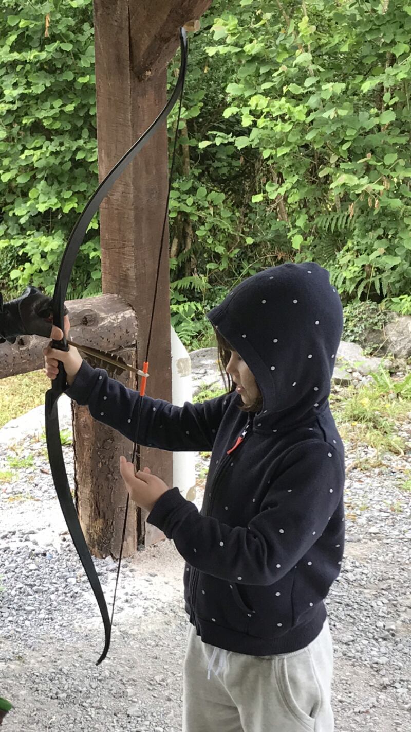 Claire McDonnell’s daughter trying her hand at archery in Co Clare.