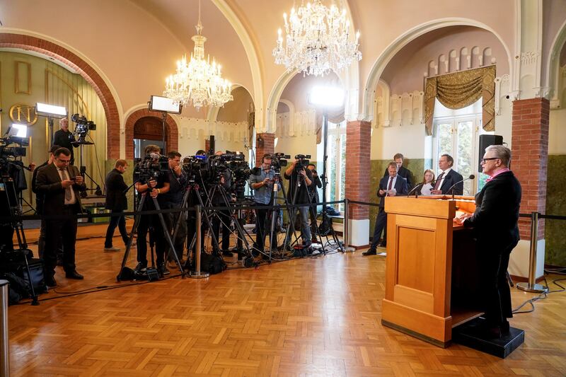 The chair of the Norwegian Nobel Peace Prize Committee, Berit Reiss-Andersen, at the Norwegian Nobel Institute in Oslo. Photograph: Terje Pedersen/AFP via Getty Images