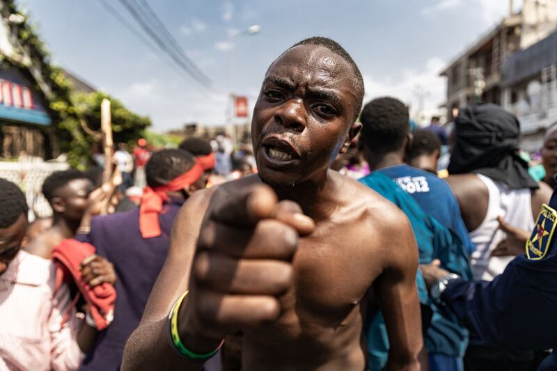 A demonstrator gestures as he tries with others to reach the border between the Democratic Republic of Congo and Rwanda during a protest in Goma on June 15th, 2022. Photograph: Michel Lunanga/AFP